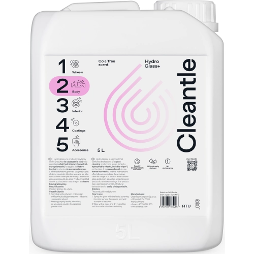 CLEANTLE HYDRO GLASS+ 5L hydrofobowy płyn do mycia szyb